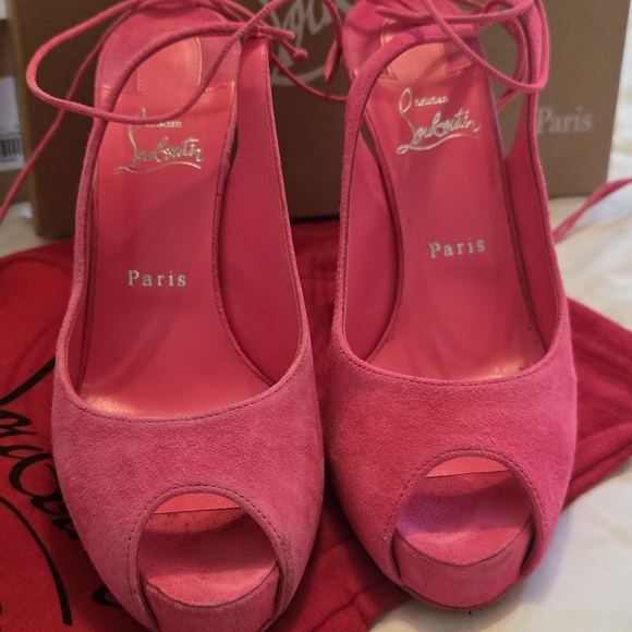 Christian Louboutin Pink Peep Toe Heels - Picture 2 of 11